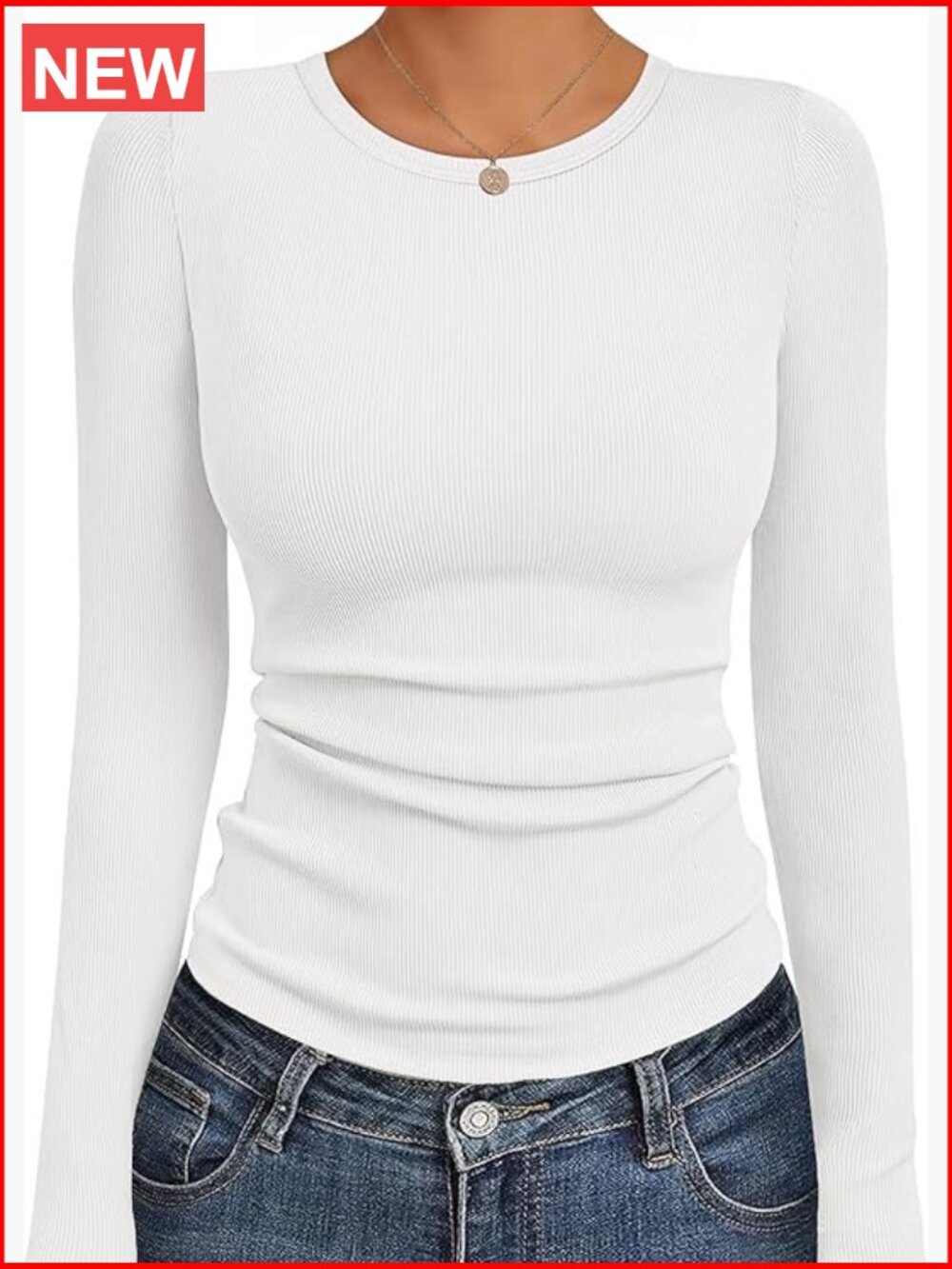 Long Sleeve Ribbed Thermal Top Stretchy Fitted Crew Neck Base Layer